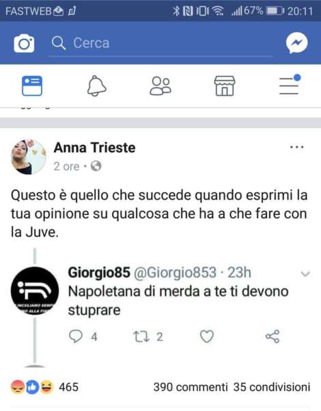 Juventini contro Anna Trieste: "Napoletana di m..ti devono stuprare"
