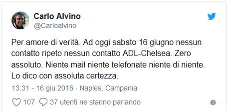 Napoli, Alvino: "devo smentire una notizia dall'Inghilterra. Oggi 16 giugno..."