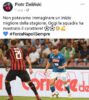 La gioia di Piotr Zielisky su facebook per la partita vinta contro il Milan