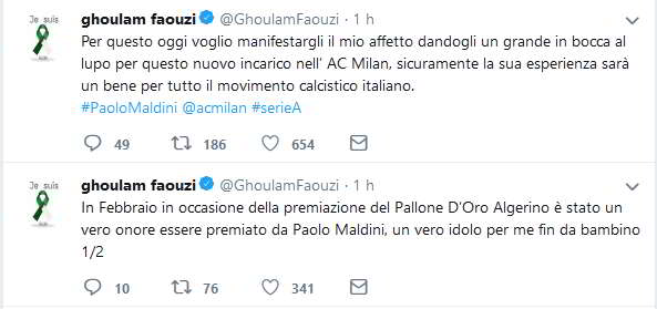 Arriva il tweet di Ghoulam su Maldini, suo idolo sin da bambino. Il terzino del Napoli  ha voluto fare gli auguri nuovo incarico nell’ AC Milan.