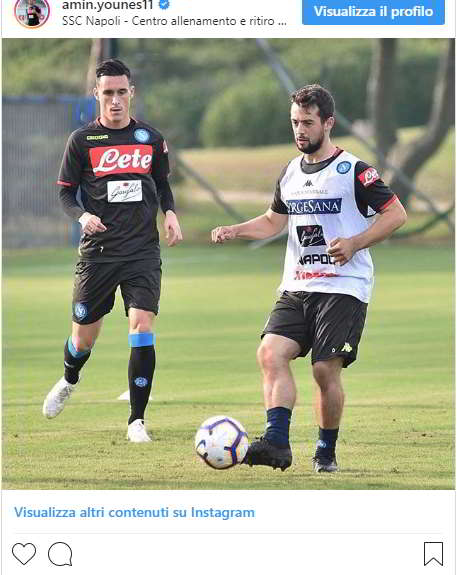 Tutta la felicita di Younes sui social: "ho disputato il mio primo allenamento col Napoli!"