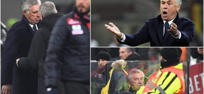 Ancelotti espulso da Doveri durante Milan-Napoli ammette di aver detto una parolaccia. Il tecnico soddisfatto a metà per la gara.