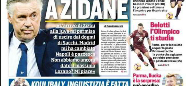 Ancelotti: "Napoli è pazzesca. Lozano mi piace. Grazie Zidanne..."