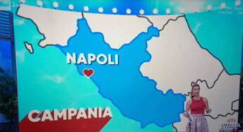 “Andiamo in Campania, a Napoli” ma la mappa e del Lazio: che gaffe a L’Italia che fa