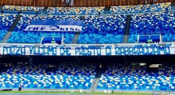 FOTO – Striscione al Maradona, la Curva B carica il Napoli e lancia messaggio di speranza