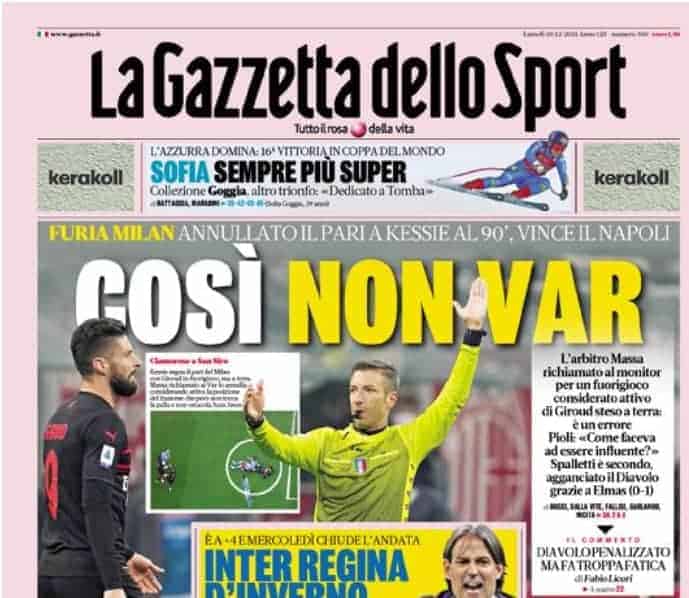 Pastore: "Milan-Napoli, lo scandalo è il titolo della Gazzetta dello Sport"