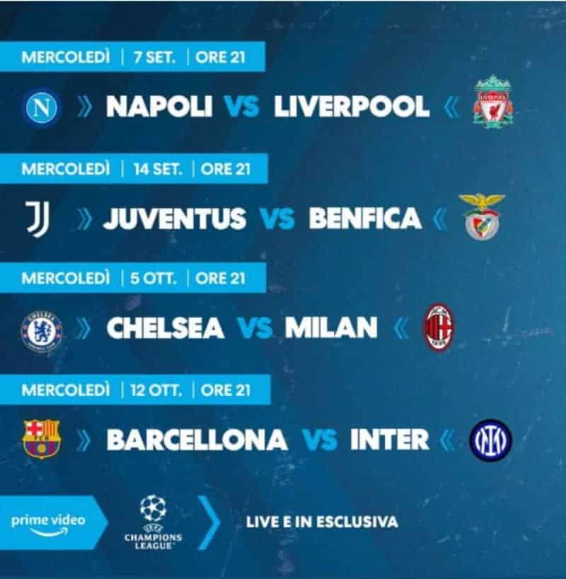 Champions, Napoli-Liverpool visibile solo su Prime Video