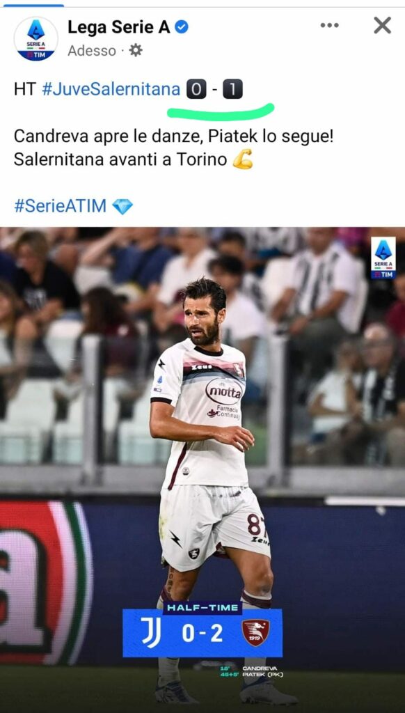 La Juve perde, la Lega di Serie A sbaglia la grafica – Foto