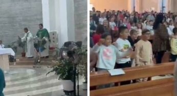 Don Rocco Barra durante la messa ai bambini: “Sempre forza Napoli” – VIDEO