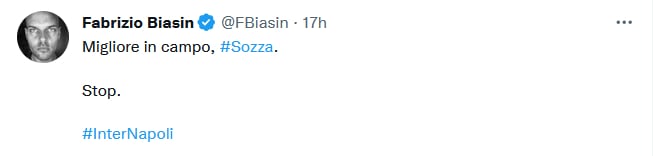 Biasin provoca i tifosi del Napoli con il suo tweet sull'arbitro Sozza
