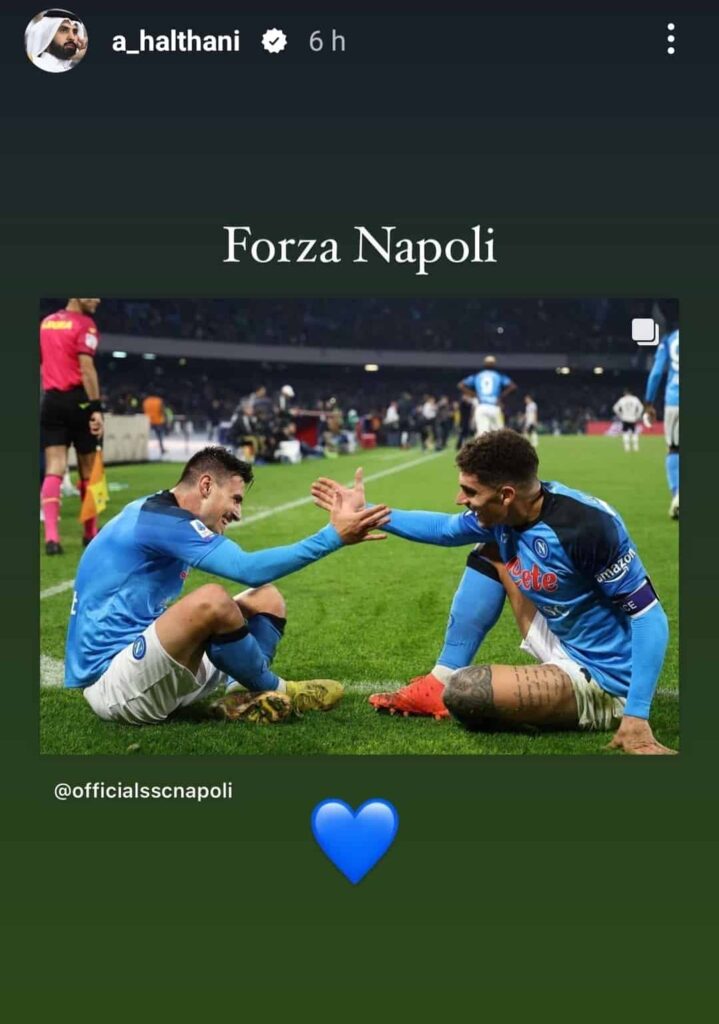 Lo sceicco Al Thani esulta: “Forza Napoli”