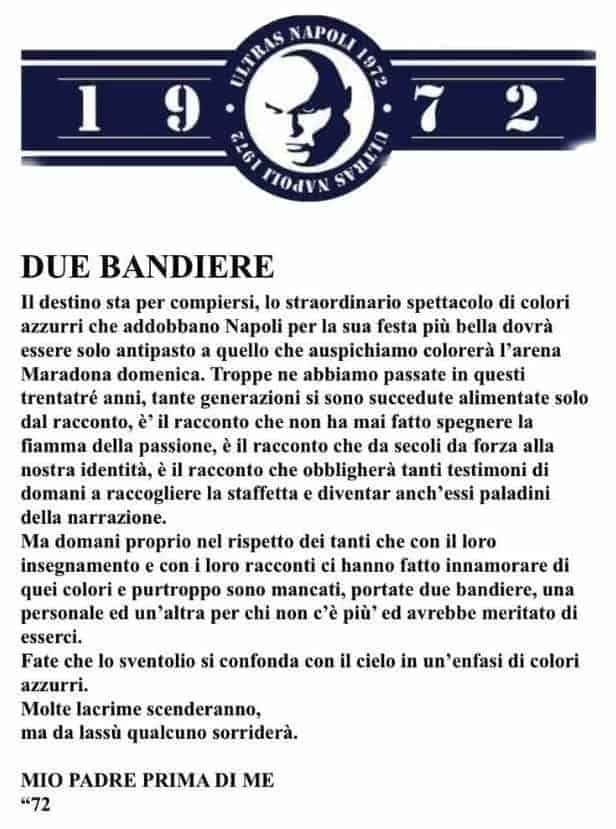 "Al Maradona portate due bandiere" Tocca iniziativa degli Ultras del Napoli