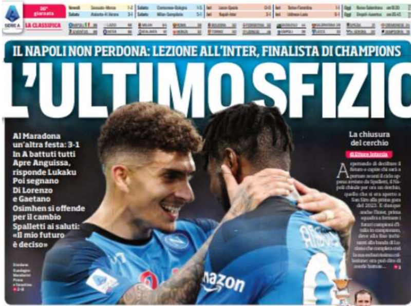 Inter affondata, il Corriere: "L'ultimo sfizio. Il Napoli non perdona"
