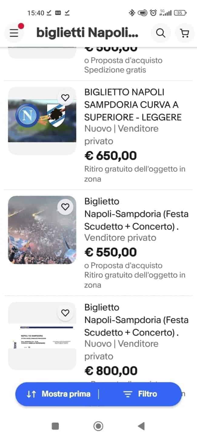 Napoli-Sampdoria biglietti a 800 euro: Sciacallaggio sullo scudetto