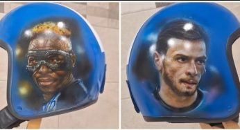 Napoli, artista crea casco con Osimhen e Kvaratskhelia: effetto incredibile