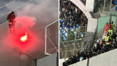Napoli-Milan, scontri sugli spalti: lancio di fumogeni e petardi