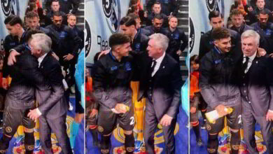 Gesto virale Di Lorenzo-Ancelotti: abbraccio nel tunnel prima di Real-Napoli