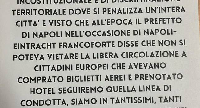 Juve-Napoli, tifosi azzurri pronti a partire: 'Nessun divieto ufficiale'"